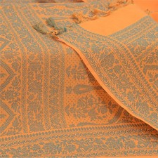 Sanskriti Vintage Dupatta Long Stole Cotton Saffron Hijab Floral Woven Wrap Veil
