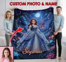 Personalized Disney Princess Blanket with Name and Photo, Custom Castle Blanket
