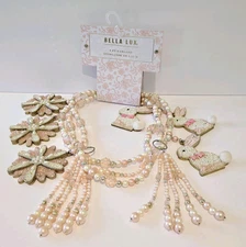 Bella Lux Beaded Easter Spring Bunny Rabbits Pink  Floral Bling 6ft Garland