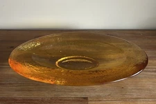 RARE FIRE AND LIGHT RECYCLED GLASS AMBER LIPPED OVAL BOWL 17 1/2” Long Signed