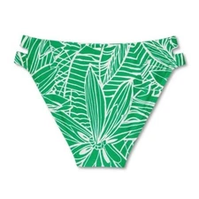 Tabitha Brown XXS Green White Palm Floral Print Mid Waist Cutout Bikini Bottom
