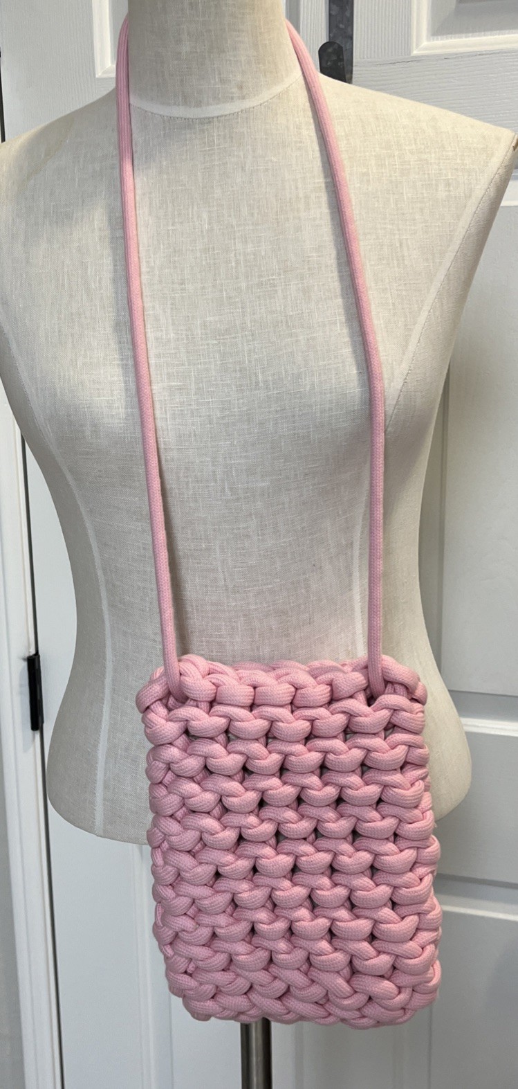ALIENINA Pink Cotton Shoulder Backpack Rope Handbag  Small made in Itay EUC