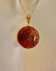 Carved Amber Sun Pendant 18K Gold Antique Celestial Necklace — photo 4