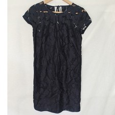 Ann Taylor Loft Sheath Dress Deep Navy Blue Lace Overlay Cap Sleeve Size 0