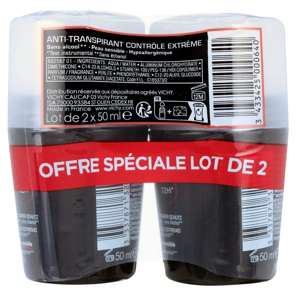 Vichy Homme Extreme-Control Antitranspirante 72H - Piel sensible (paquete de 2) 2x50 ml Foto 2 de 4