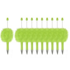 10Pcs Fluffy Beadable Pens, Plastic Bead Pen for DIY Beads, Candy Green