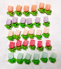 36 Resin Flat Back Tulip Flower Cabochons, Asst'd Colors, 19 x 14 mm
