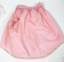 Vintage Half Apron Pink and White Check Embroidery Smocked Retro Kitchen