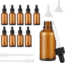10 Pezzi Contagocce Vetro Scuro 30Ml Con Imbuti, Boccette per Oli Essenziali Con