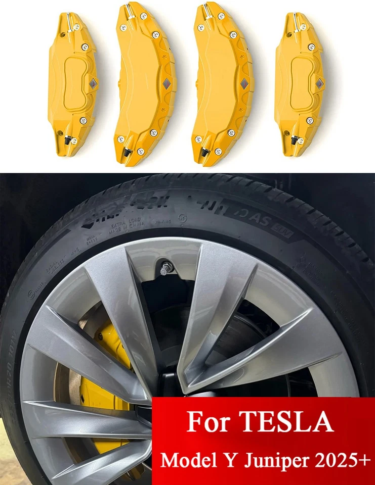 Yellow Brake Caliper Covers For 2026 Tesla Model Y Refresh With Decals - Image 2 of 4