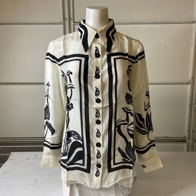 FARM RIO Surreal Garden Button Down Shirt Women's Size XS Off-White