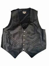 Vintage Western Frontier Men's Black Leather Front Satin Back Vest Size Large L