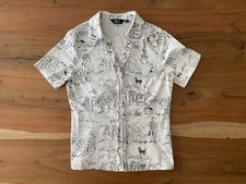 Paris Cartoon AOP White Button Up Shirt Blouse Essential Casuals Australia Sz 8