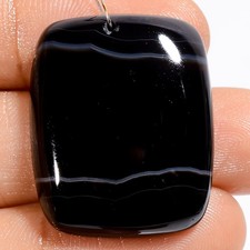 Black Banded Agate Radiant Cabochon Drilled Gemstone 39 Ct. 27X22X6 mm A-25455