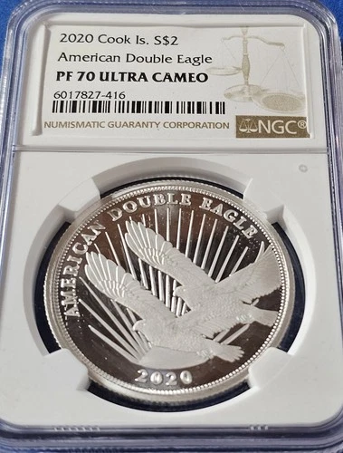 A 2020 Cook Islands Silver American Double Eagle $2 NGC PF70