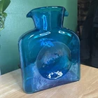 Vintage Mcm Blenko Glass 384 In Turquoise Double Spout Water Pitcher