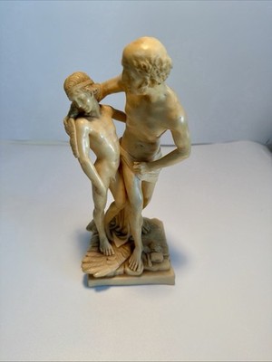 VTG A. Santini Greek Statue Of Daedalus & Icarus Handcarved Italy Resin SIGNED