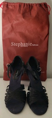 Stephanie Elite Ballroom Dance Shoes Black Leather  3'' Heels Size 6 With Bag