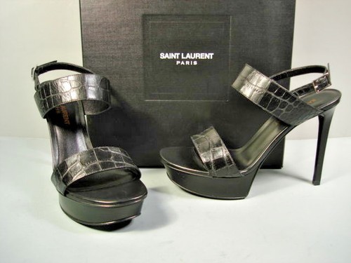 SANDALIAS SAINT LAURENT YSL CUERO COCODRILO NEGRO TRIBUTO CON CORREA EN T 36.5 NUEVAS - Imagen 2 de 12