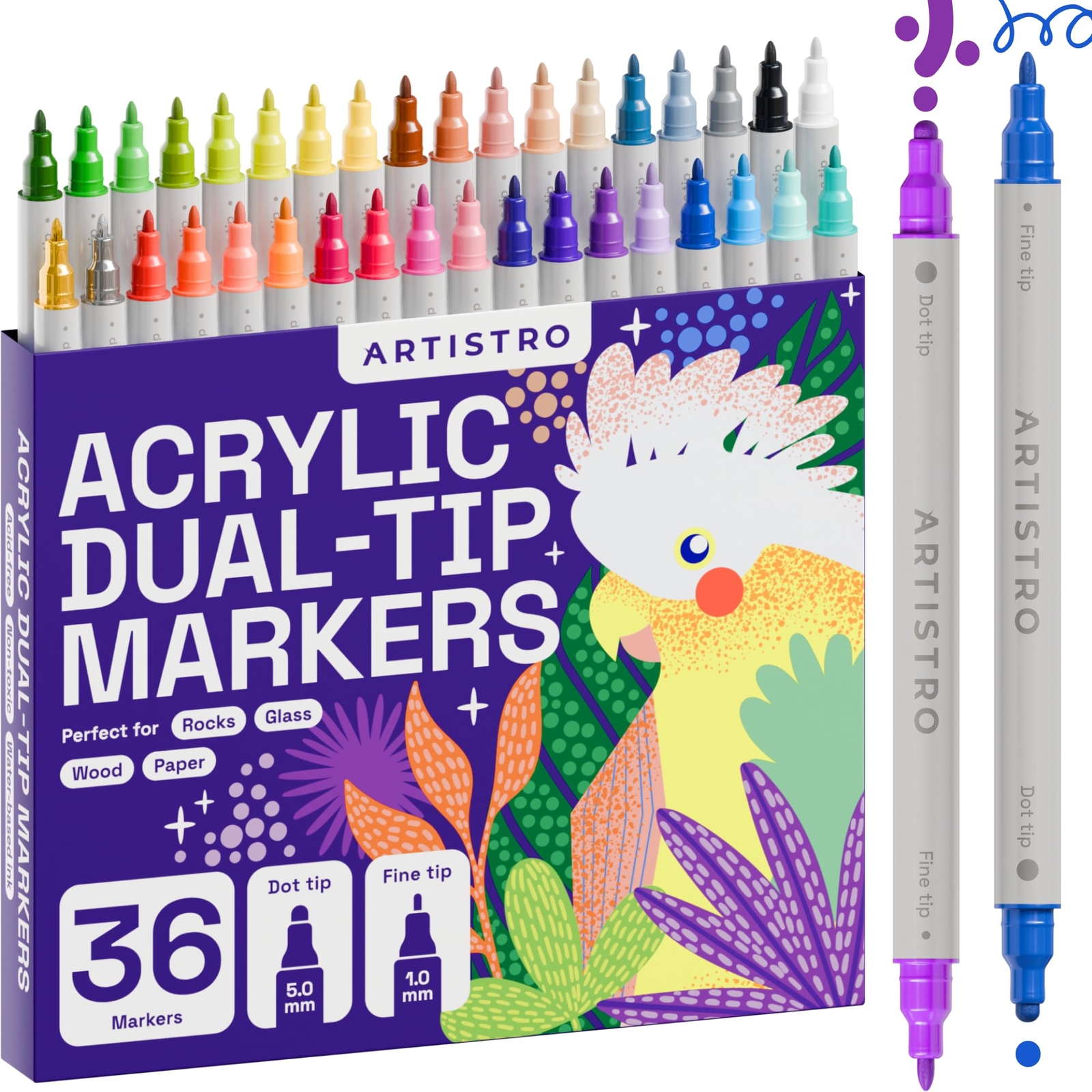 36 Colors Acrylic Paint Pens Art Set Acrylic Paint Markers Dual Tip Fine 1mm ...