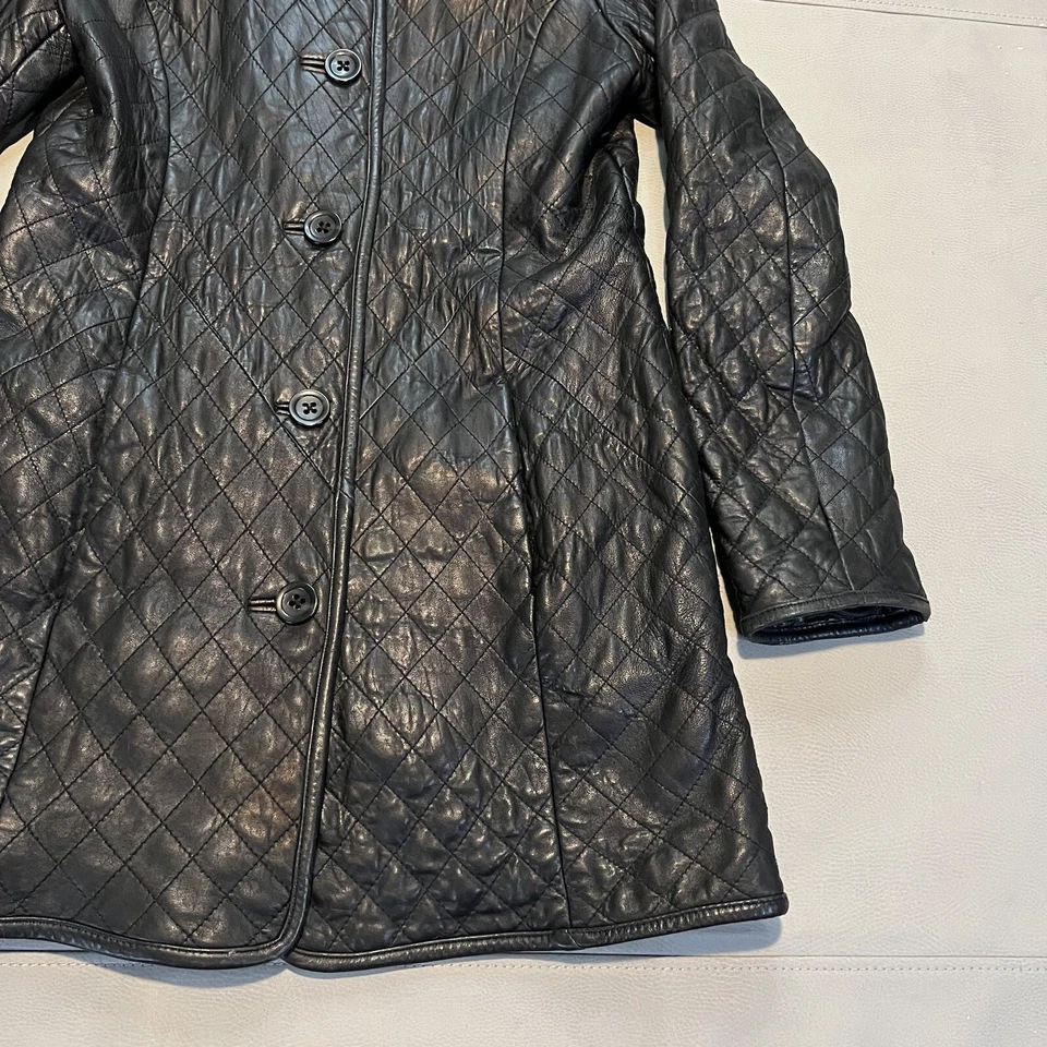 Abrigo Chaqueta NEIMAN MARCUS Acolchado Cuero Cordero Negro Trinchera Gótico Emo-M-3973 Foto 3 de 4
