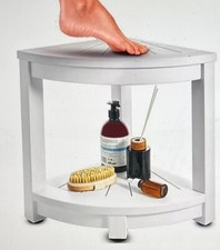 Holiday Gift, Corner Shower Stool, Waterproof Spa Stool Heavy Duty w/shelf White
