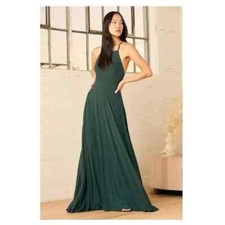Lulu's Mythical Kind of Love Dark Green Maxi Dress Crisscross Straps NWT Medium
