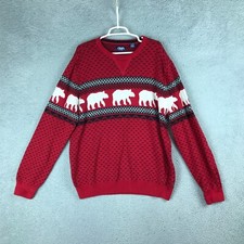 Chaps Mens Holiday Long Sleeve Crew Neck Red Knit Sweater Size XL