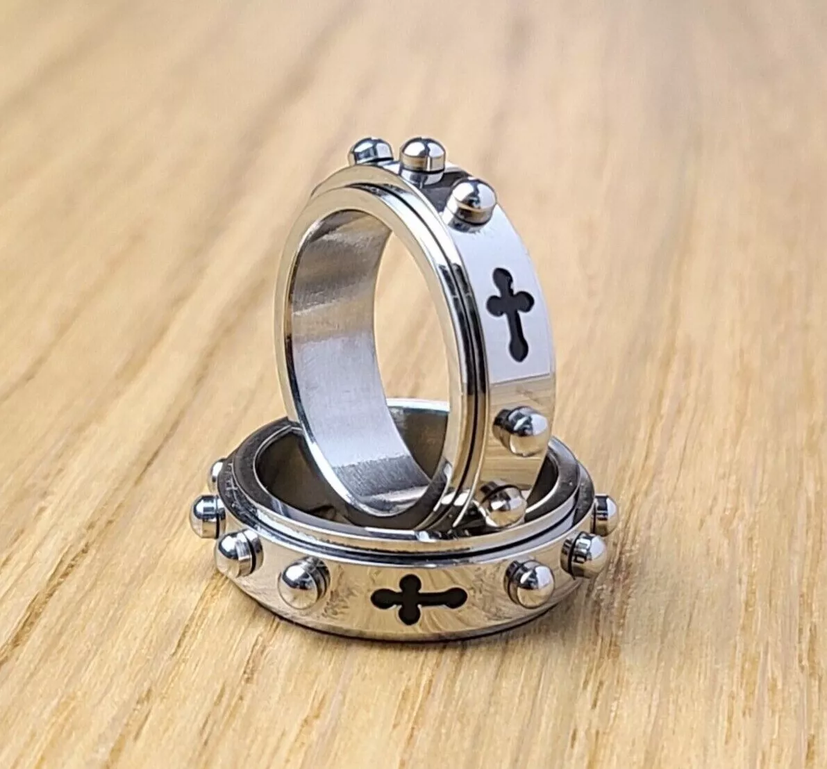 6MM Rosary Ring Cross Stainless Steel Spinner Praying Ring Men Ring Women Ring