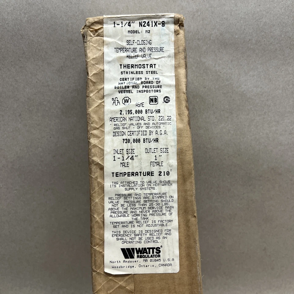 Watts N241X-8 Automatic Reseating Temperature Pressure Relief Valve 100psi - Image 2 of 4