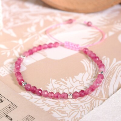 Minimalist Pink Tourmaline Beads Handmade Healing Balance Women Dainty Bracelet