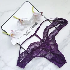 Victoria's Secret Very Sexy Shine Strap Y Cut-Out Back Lace Thong Panty Size M