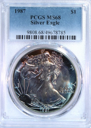 1987 American Silver Eagle PCGS MS68 "TOP SHELF"🌈PASTEL MONSTER TONER🌈