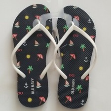 New Womens Old Navy Blue Nautical Patterned Printed Tropical Flip Flops Size 9
