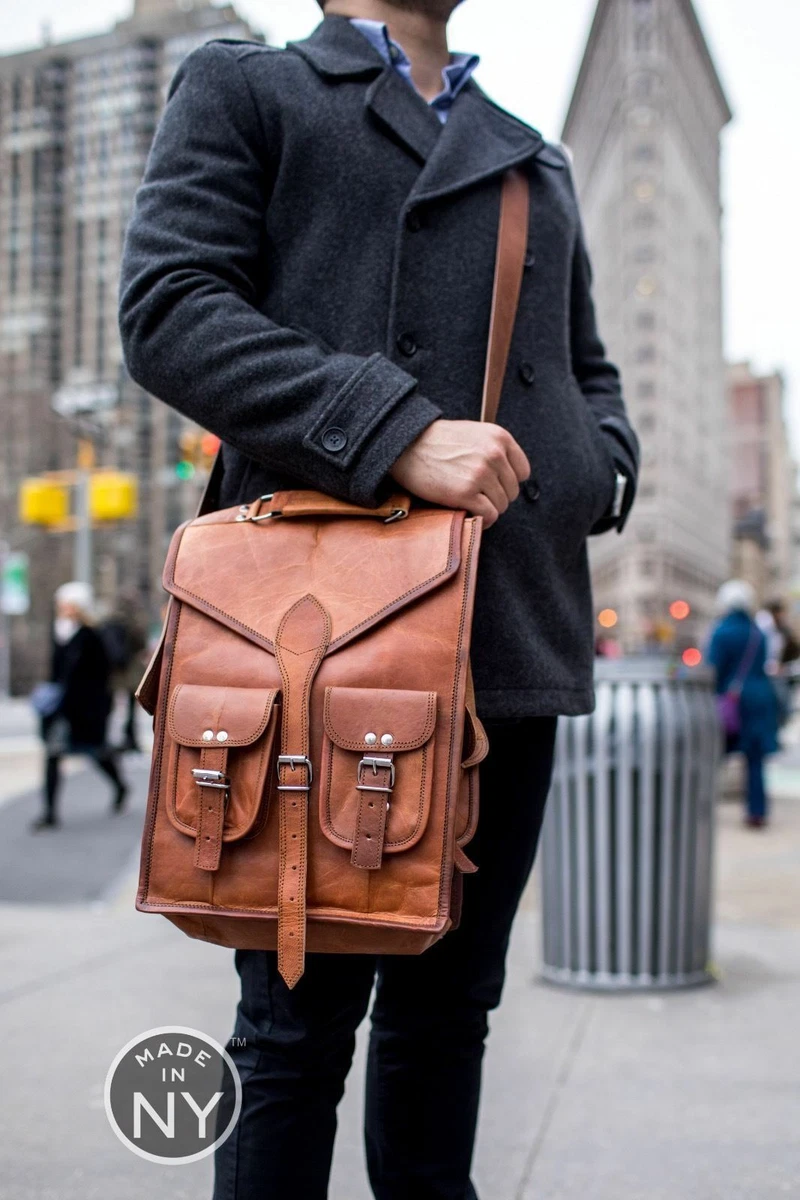 Old leather top school bag