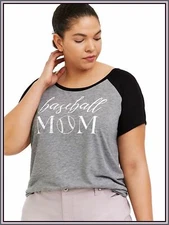 TORRID  ( 3X )  Baseball Mom Raglan Tee Featherlight Slub Heather Grey Black Top