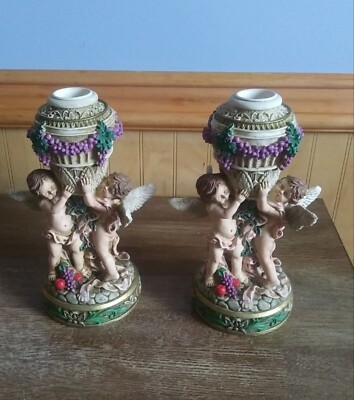 1993 Double Glory Taiwan Ltd Angelic Cherub Candle Holders