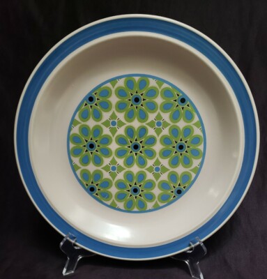 Nikko Stoneware Mod Blue Green Round Chop Plate Platter 12'' 1970s Japan EUC