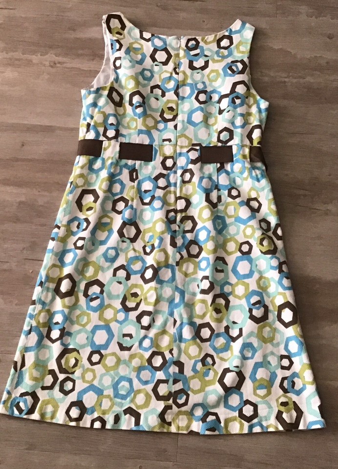 Vintage Kim Rogers Women Dress Size 12 Beige, Green + Brown Cotton