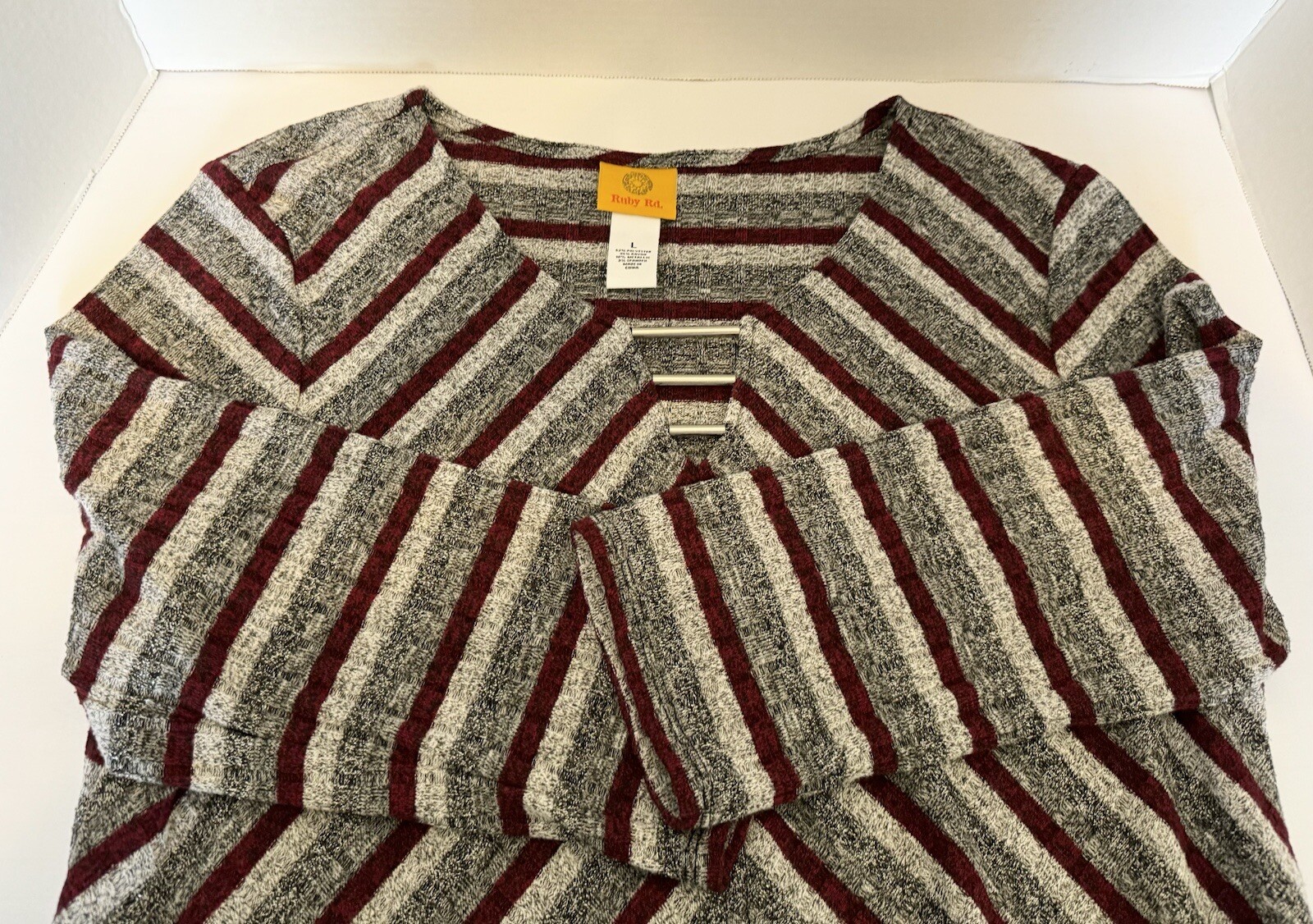 Ruby Rd Stripe Maroon Silver Metalic Thread Tunic… - image 14