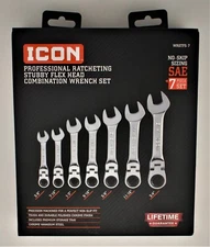 NEW ICON WRSTFS-7 Pro Ratchet Wrench Set Stubby Flex Head SAE Combination