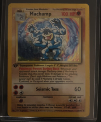 1995 machamp pokemon card Vintage 1995, 96, 98 Nintendo Pokemon Machamp Holographic 1st Edition Playing Card, Rare