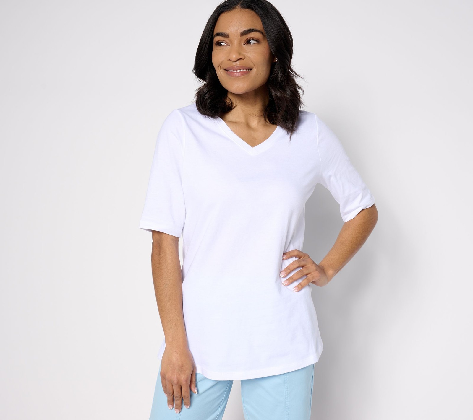 SUNNYLiFE Women's Top Plus Sz 1X Denim & Co. Essentials True Cotton White