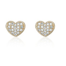 AVORA 14K Yellow Gold Cubic Zirconia CZ Petite Heart Stud Earrings