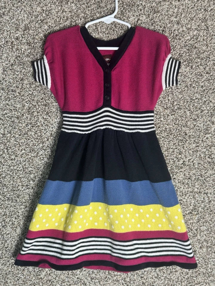 Tea Collection Girls Sz 5 Colorblock Knit Sweater Dress Multicolor Retro Mod - Image 3 of 4