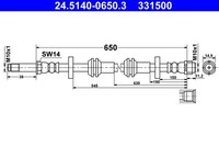 Vorderachse Ate 24.5140-0650.3 Bremsschlauch FüR Audi