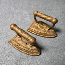 Antique Set of 2 Sad Irons Gold Cast Iron Rustic Heavy Bookends Decor