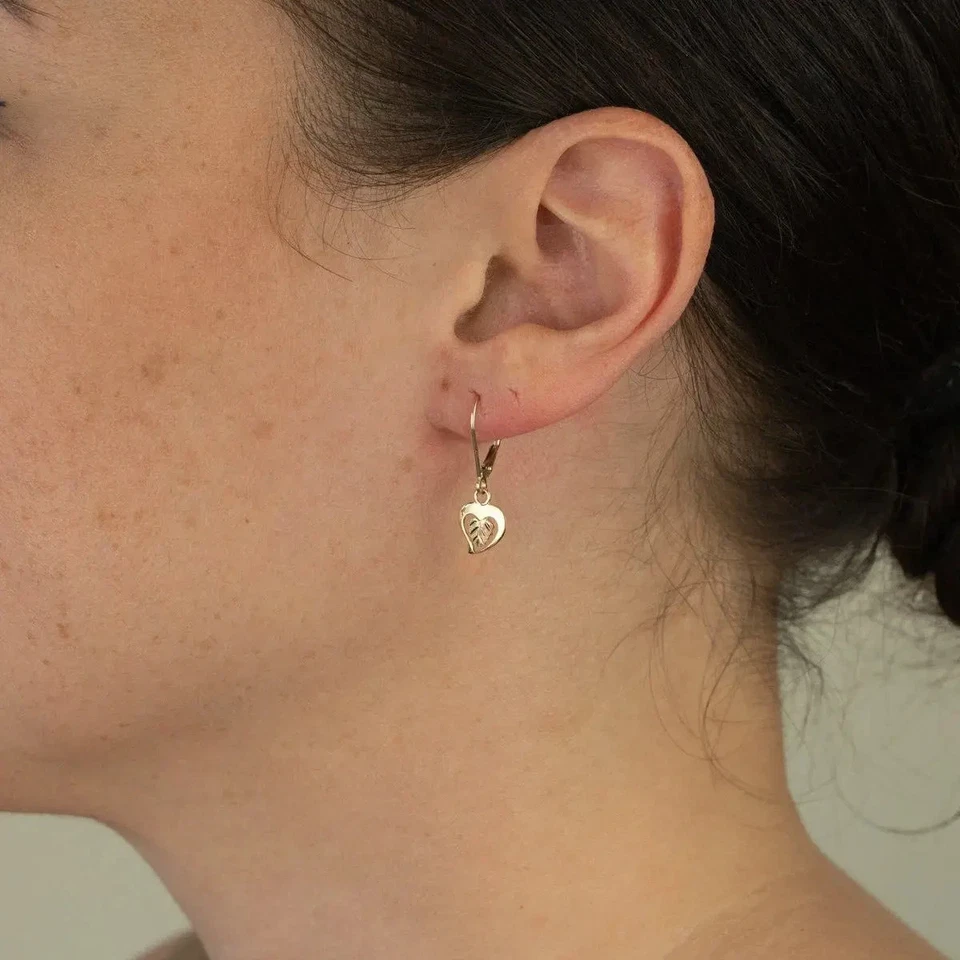 Mt. Rushmore Black Hills 金色心形和双色叶吊坠耳环 10K 金色 — 第 3/3 张图片