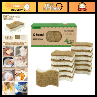 12 Pack Biodegradable Kitchen Sponges | Eco-Friendly Non-Scratch Cellulose & Coc