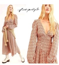 Free People Indigo Child Long Sleeve Midi Dress Tea Combo Small 